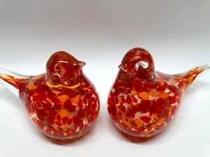 Set of 2 Hand Blown Red and Orange Art Glass Bird Figurines - Picture 1 of 17