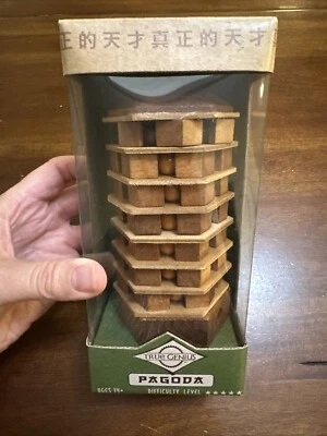 2019 IOB True Genius Brainteaser Wooden Chinese Pagoda Puzzle 7" Tall Age 14+ - Image 1 of 4