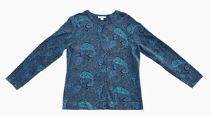 Pendleton Teal Sweater Floral Paisley Silk Blend Cardigan Women's Size Large - Picture 1 of 6