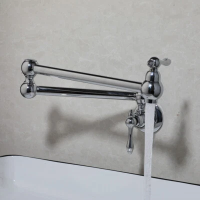 Chrome Pot Filler Faucet Wall Mounted Kitchen Pot Filler Brass 2 Handles Tap - Image 1 of 4
