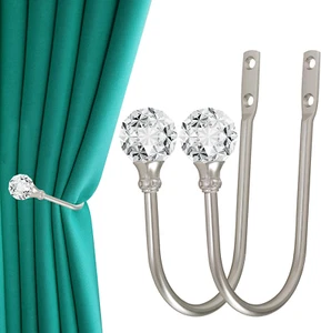 Curtain Holdback, 2Pcs Wall Mounted Drapery Tiebacks with Clear Crystal Ball, H - Picture 1 of 12