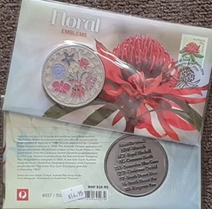 2014 Floral Emblem Large Medal (60mm) PNC Issue Price $19.95 Stunning Coloured - Picture 1 of 1
