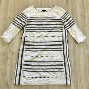 FOR CYNTHIA Embroidered Sz Medium Linen Blend 3/4 Sleeve Relaxed Fit Lagenlook - Picture 1 of 10