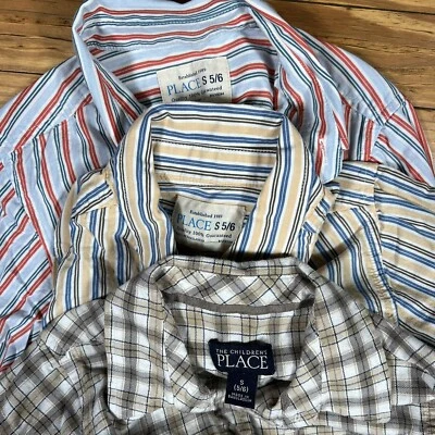 Lot of 3 Children’s Place Long Sleeve Button Shirts Boys Sz 5-6 Plaid Stripes  U - Image 1 of 4