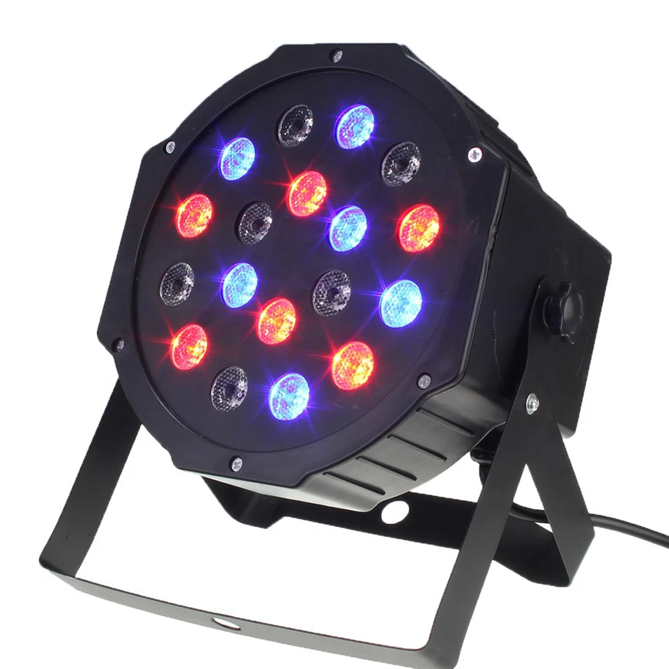 PAR RGB MULTICOLORE 18 LED per 1W DMX WASH STROBO FARO DISCOTECA DJ FESTE LUCI - Immagine 1 di 1