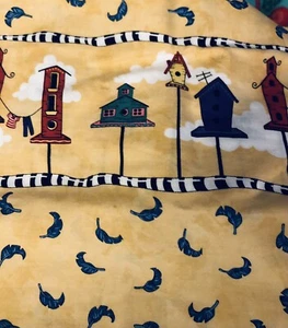 VTG ‘95 Patrick Lose BIRDHOUSE Double BORDER PRINT Feathers For MODA 43”X36” - Picture 1 of 7