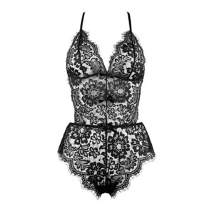Sexy Lingerie Crotchless Sexy Solid Lace V-Neck Jumpsuit BodySuit Outfits - Picture 1 of 5