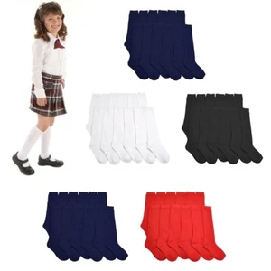 3, 6 ,12 Pairs Lot Women Girl Knee High School Uniform Socks Plain Solid Colors