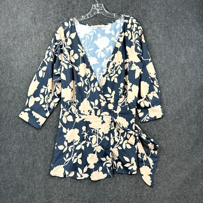 Blusa para mujer Wayward Fancies eShakti 1X-2X azul rosa envolvente floral manga 3/4 Foto 1 de 4