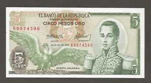 Colombia 5 Pesos 20.7.1977; UNC; P-406e; L-B949m; General; Condor; Fortress - Picture 1 of 2