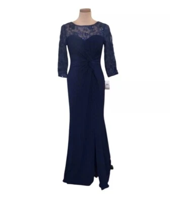 Nuevo con etiquetas Maxi Vestido Formal Alex Evenings Talla 6 Azul Marino Anudado Vestido Bordado Foto 1 de 4