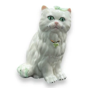 AS IS Vintage Irish Dresden White Porcelain Kitty Cat Figurine Shamrock & Gold - Picture 1 of 13