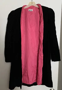 Small Vintage 80s Patra Black Velvet Pink Satin Duster Jacket Punk Gothic Vamp - Picture 1 of 7