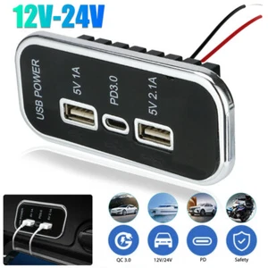 Auto Dual USB Typ-C Ladegerät Buchse Licht Einbau Steckdose für Wohnwage KFZ 12V - Zdjęcie 1 z 9