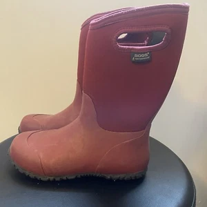 BOGS K Durham Solid Youth Kids Size 4  Snow Boots Red  Pull On Waterproof - Picture 1 of 10