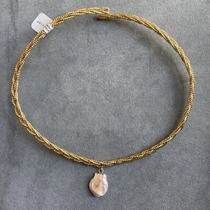 Anthropologie goldfarbene geflochtene Drahtperlen Halskette Neu mit Etikett - Bild 1 von 4