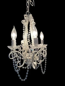 Chandelier Crystal Shabby Chic White Wrought Iron Pendant w/ 4 Lights - Picture 1 of 4