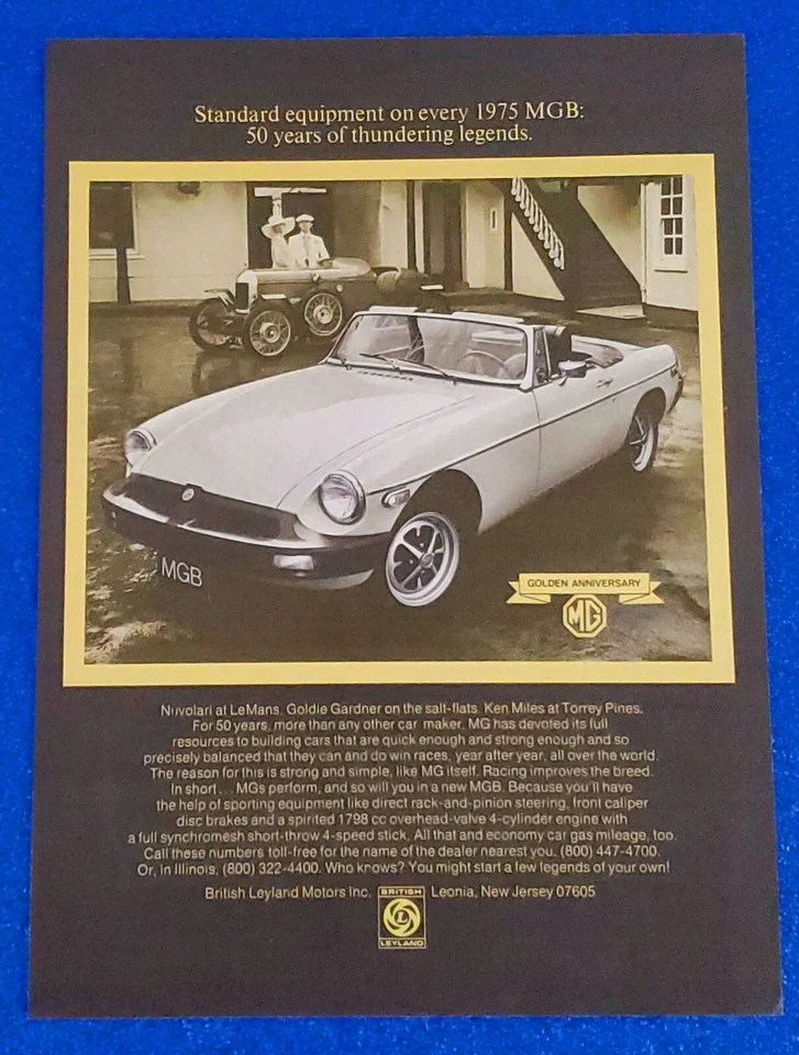 1975 MG "50 YEARS OF THUNDERING LEGENDS" GOLDEN ANNIVERSARY ORIGINAL PRINT AD - Image 1 of 1
