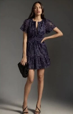 Mini Vestido Anthropologie Somerset Edición con Apliques Florales Talla XS Azul Marino Nuevo con Etiquetas Foto 1 de 4