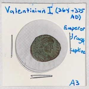 *Ancient* Roman Emperor Valentinian I "Emperor Drags Captive" Bronze Coin - Picture 1 of 2