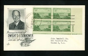 US Inauguration Day FDC Dwight D Eisenhower 1953 Artcraft DDE-I-1 Plate Block PB - Picture 1 of 2