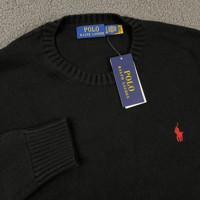 Polo Ralph Lauren Algodón Cuello Redondo Suéter Para Hombres S Pullover Negro Poni $145 NUEVO Foto 1 de 4
