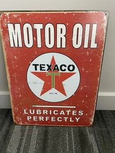 TIN SIGN Texaco Motor Oil Retro Gas Station Sign Garage Cave Auto Shop - Picture 1 of 2
