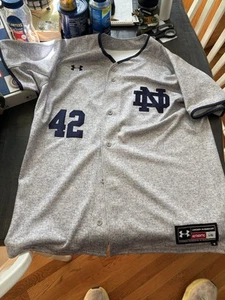 Under Armour Notre Dame Full Button Baseball Jersey Men’s Large Gray #42 - Picture 1 of 5