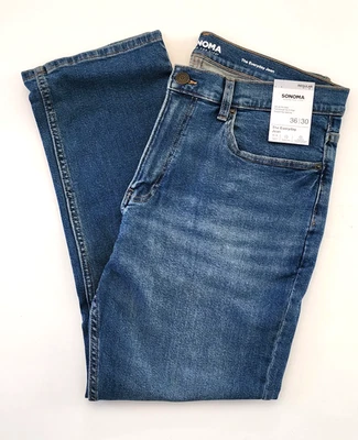 Pantalones de mezclilla elásticos Sonoma Everyday para hombre mezcla de algodón ajuste regular lavado medio 36X30 Foto 1 de 4