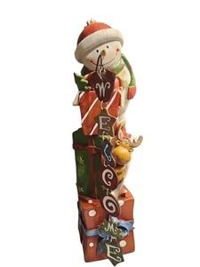 Vintage Christmas Door Greeter Snowman And Reindeer Welcome Sign 16" Height - Picture 1 of 3