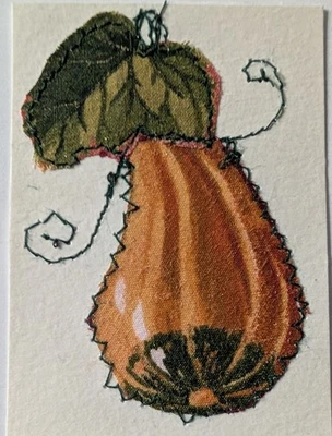 ACEO Art Card Original, Botanical , Fabric, Stitched , Outsider Art , Brut Art - Image 1 of 3