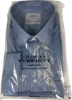 Camisa de vestir Charles Tyrwhitt para hombre azul a cuadros manga larga abotonada - 17,5/35 pulgadas Foto 1 de 3