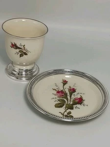 Vintage Rosenthal Demitasse Cup and Saucer Sterling Beaded Rims Rose Budz - Picture 1 of 7