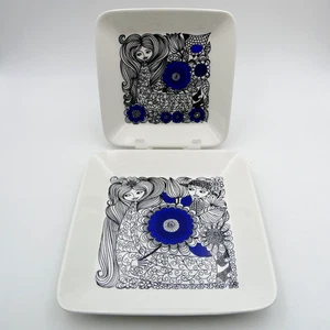 ARABIA Finland PASTORAALI Designed by Isteri Tomula  Square Dish Plate Set of 2 - Picture 1 of 12