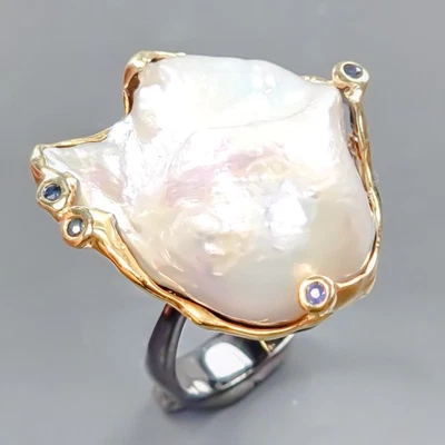 Gems jewelry  Natural Baroque Pearl Ring 925 Sterling Silver Size 7.75 /R432763 - Image 1 of 4