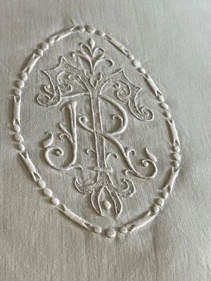 Drap Ancien XXème Lin Coton Neuf 290x210 Monogramme HG 17x12 Broderie Main - Photo 1/4