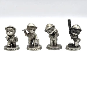 Vintage 1983-84 Set of 4 Fine Pewter Avon School Themed Teddy Bear Figurines - Picture 1 of 8