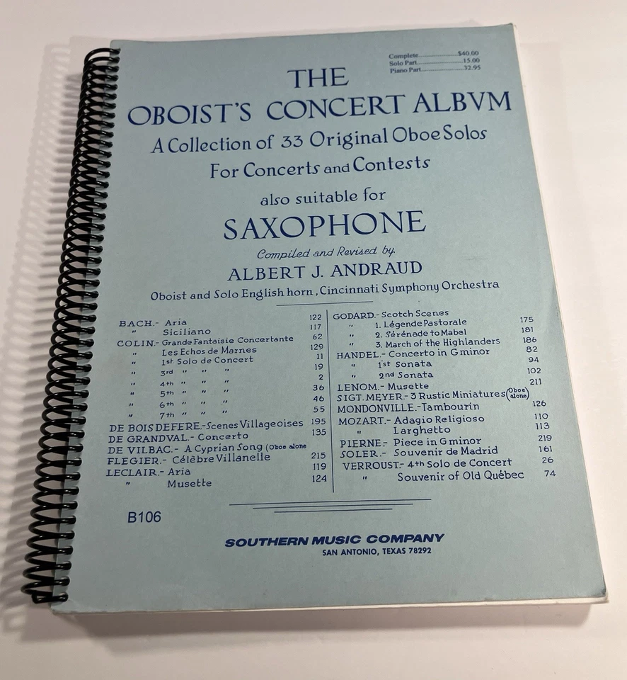 ÁLBUM CONCIERTO DEL OBOÍSTA LIBRO 33 SOLOS OBOE ORIGINALES PIANO SAXOFÓN SUR Foto 1 de 4