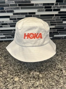 Hoka Bucket Hat Sun Cap White Orange Logo OS Cotton - Picture 1 of 6