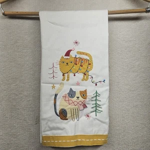 Toalla de Mano Gato Mercado Mundial Luces de Navidad Blanco Bordado 20X28 Festivo - Imagen 1 de 9