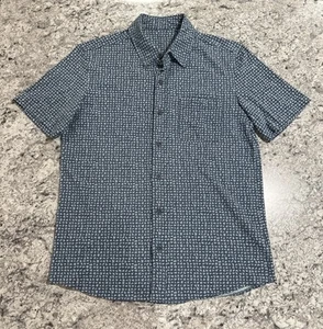 LL Bean Polo Shirt Mens Medium Regular Slightly Fitted Blue Geometric AOP - Picture 1 of 7
