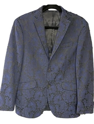 Kenneth Cole Reaction Blazer Mens 38S Blue Black Jacquard Paisley Sport Coat - Image 1 of 4
