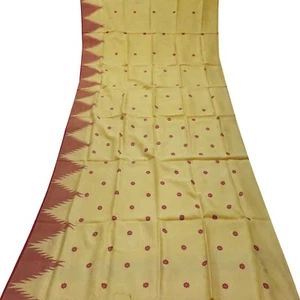Vintage Beige 100% Seda Pura Tejido a Mano Sari Retazos 4.6m Manualidades - Imagen 1 de 4