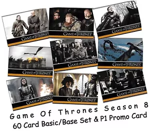 Game Of Thrones Season 8 (Eight) - 60 Card Basic/Base Set & P1 Promo Card - 2020 - Picture 1 of 7