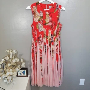 ASOS Dress Womens Petite Size 2 Red Floral Mesh Insert Fit and Flare Midi New - Picture 1 of 14