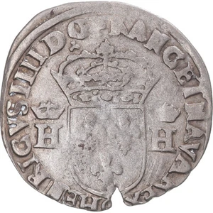 [#344034] Coin, France, Henri IV, Douzain aux 2 H couronnés, 1593, Clermont, EF - Picture 1 of 2