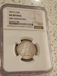 1875 S Silver Seated Twenty Cent Piece AU details - Picture 1 of 3
