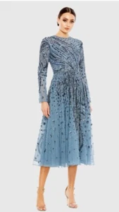 MAC DUGGAL 5572 Blue Embellished Illusion Long Sleeve Dress size 14 MSRP $598 - Picture 1 of 6