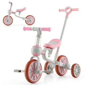 4 in 1 Kids Tricycles w/ Push Handle & Training Wheels Baby Balance Bike Pink - Picture 1 of 10