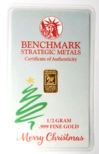 1/2 GRAM .999 FINE 24K GOLD BULLION BAR "CHRISTMAS" - IN COA CARD - Picture 1 of 3